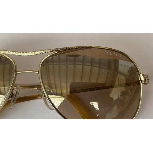 13 - Pair of Miu Miu Natural Tone Tinted Gold Frame Aviator Sunglasses