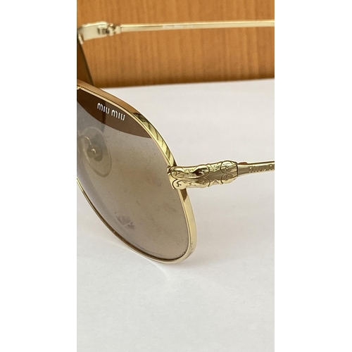 13 - Pair of Miu Miu Natural Tone Tinted Gold Frame Aviator Sunglasses