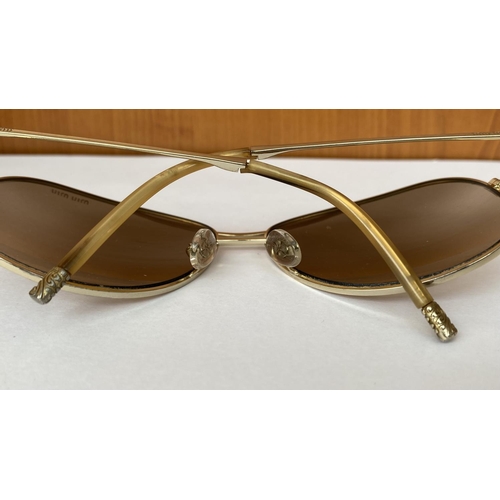 13 - Pair of Miu Miu Natural Tone Tinted Gold Frame Aviator Sunglasses