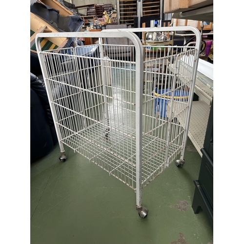 144 - Metal Folding Commercial Storage Basket on Castors/Laundry Trolley