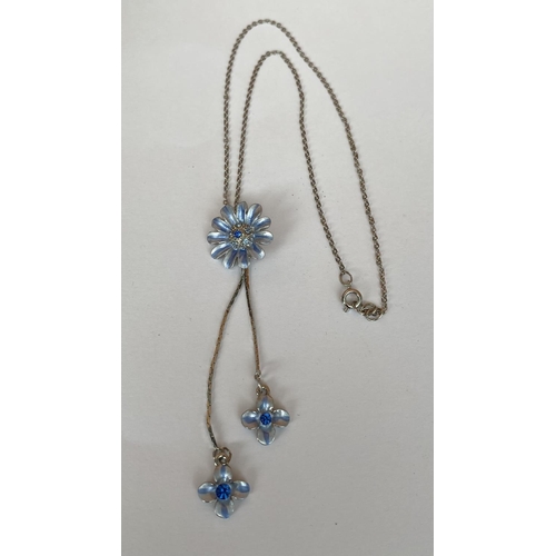 189 - Hand Painted Blue Daisy Neglisse Style Pendant