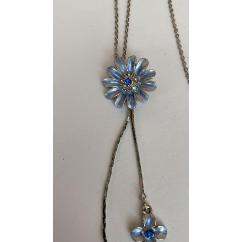 189 - Hand Painted Blue Daisy Neglisse Style Pendant