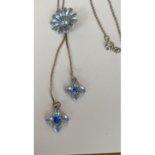 189 - Hand Painted Blue Daisy Neglisse Style Pendant