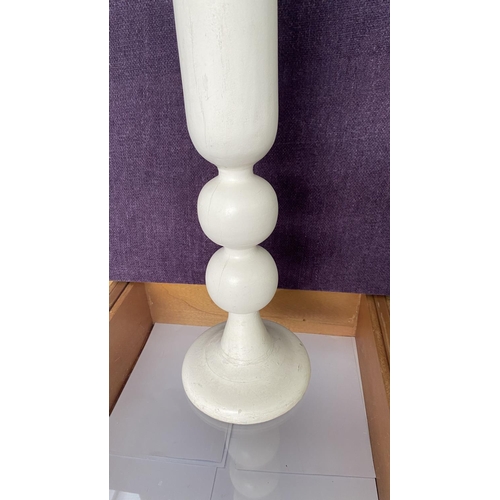 219 - White Wooden Tall Shabby Chic Candle Holder (104cm H.)