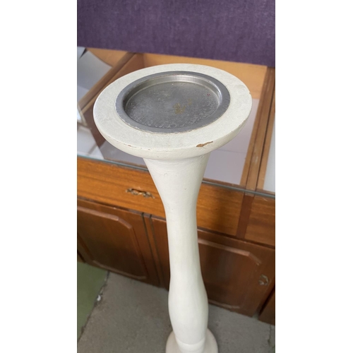 219 - White Wooden Tall Shabby Chic Candle Holder (104cm H.)