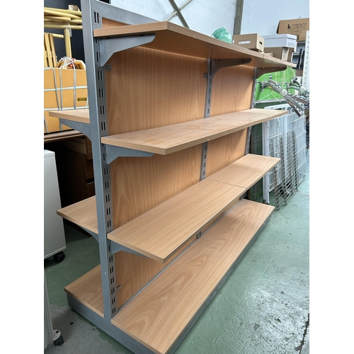 249 - Metal Shelving Stand with 2-Sided Movable Wooden Shelves (150 W. x 124cm H.)