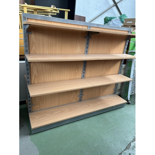 249 - Metal Shelving Stand with 2-Sided Movable Wooden Shelves (150 W. x 124cm H.)