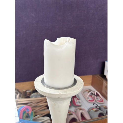 219 - White Wooden Tall Shabby Chic Candle Holder (104cm H.)