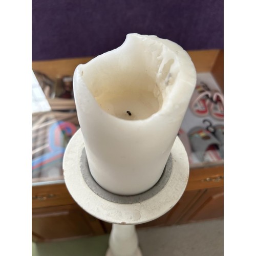 219 - White Wooden Tall Shabby Chic Candle Holder (104cm H.)