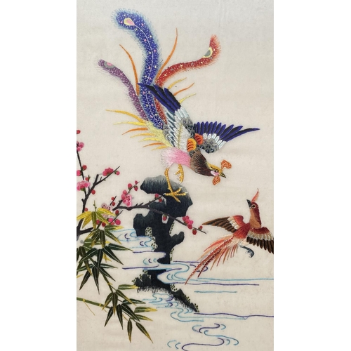 600 - Vintage Signed Silk Embroidery in Antique Chinese Textile (32 x 51cm)