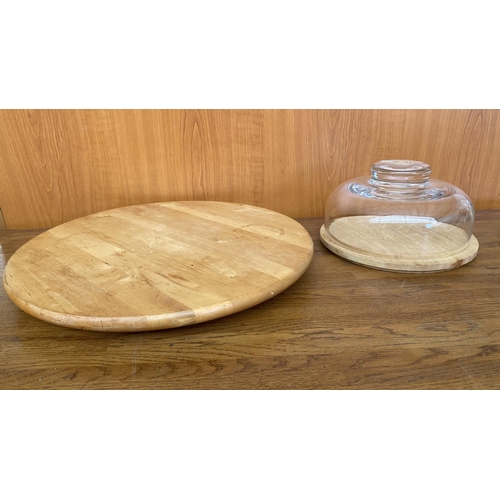 80 - 'Ikea' Round Wooden Lazy Suzan together with Heavy Crystal Dome Cheese Keeper