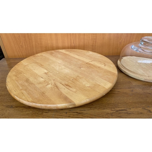 80 - 'Ikea' Round Wooden Lazy Suzan together with Heavy Crystal Dome Cheese Keeper