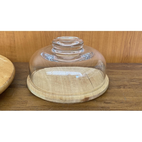 80 - 'Ikea' Round Wooden Lazy Suzan together with Heavy Crystal Dome Cheese Keeper