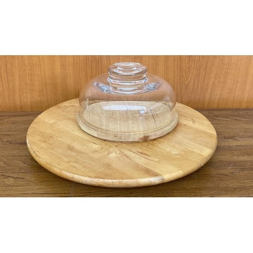 80 - 'Ikea' Round Wooden Lazy Suzan together with Heavy Crystal Dome Cheese Keeper