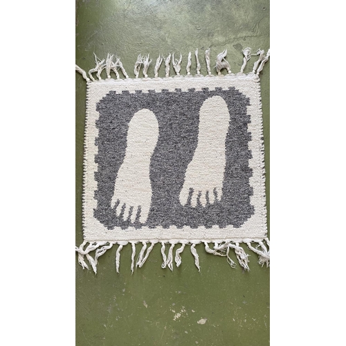 81 - x2 Small Cream and Grey Woven Rugs with Fringes (57 x 54cm and 124 x 58cm)