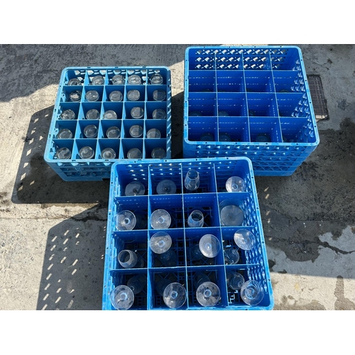 411 - x3 Dish Washing Stacking Grates Full of Assorted Glasses