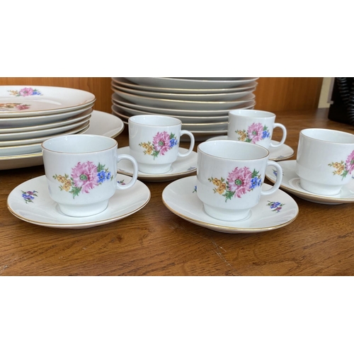 16 - Vintage Czechoslovakian Floral Design with Gold Rim 29-Piece Part China Porcelain Set