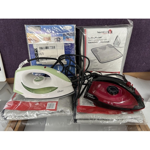 28 - Mattress Encasement, x2 Oster Steam Irons and x3 Ironing Blankets (Unused) - Code 'Welcome Kit'