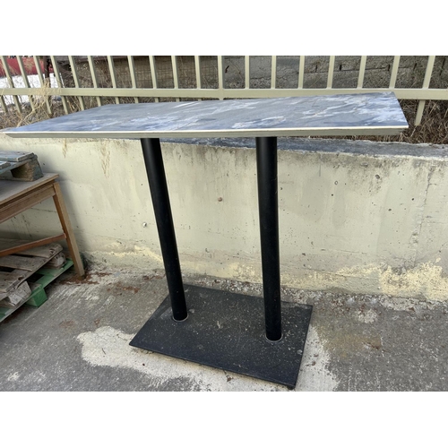 376 - Tall Twin Pedestal Metal Marble Like Top Rectangular Garden/Commercial Table (130 W. x 60 D. x 80cm ... 