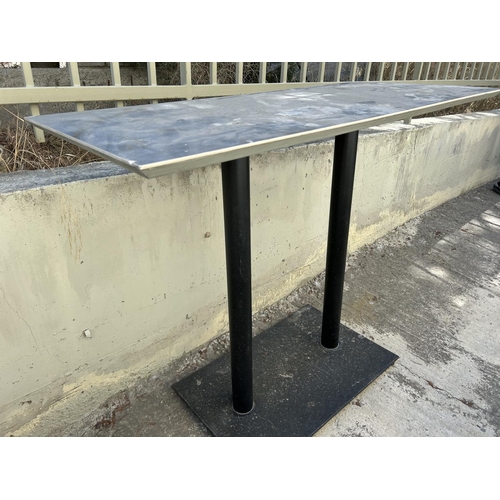 376 - Tall Twin Pedestal Metal Marble Like Top Rectangular Garden/Commercial Table (130 W. x 60 D. x 80cm ... 