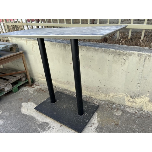 376 - Tall Twin Pedestal Metal Marble Like Top Rectangular Garden/Commercial Table (130 W. x 60 D. x 80cm ... 