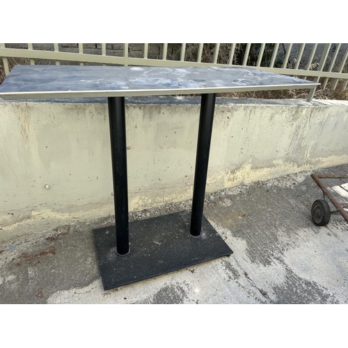 376 - Tall Twin Pedestal Metal Marble Like Top Rectangular Garden/Commercial Table (130 W. x 60 D. x 80cm ... 