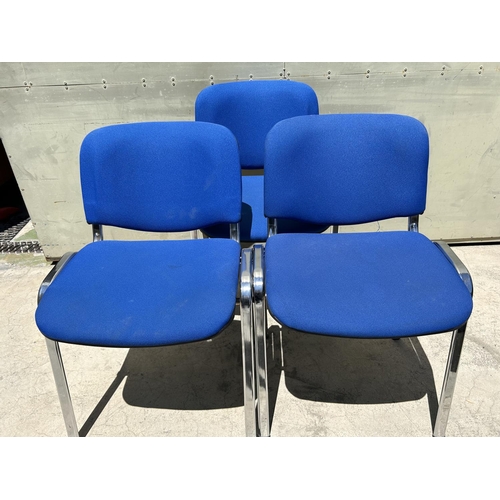 45 - x3 Office Meeting, Stacking Chairs Blue Padding with Chrome Legs  - Code N/A