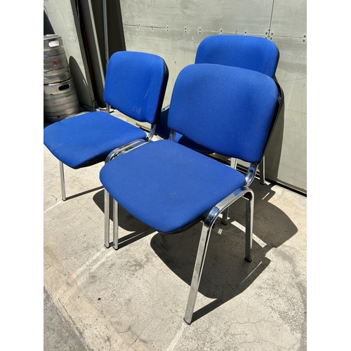 45 - x3 Office Meeting, Stacking Chairs Blue Padding with Chrome Legs  - Code N/A