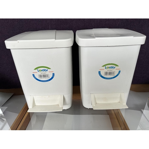 54 - x2 Lordos Plastics Trash Bins and x3 Toilet Brushes (Unused)