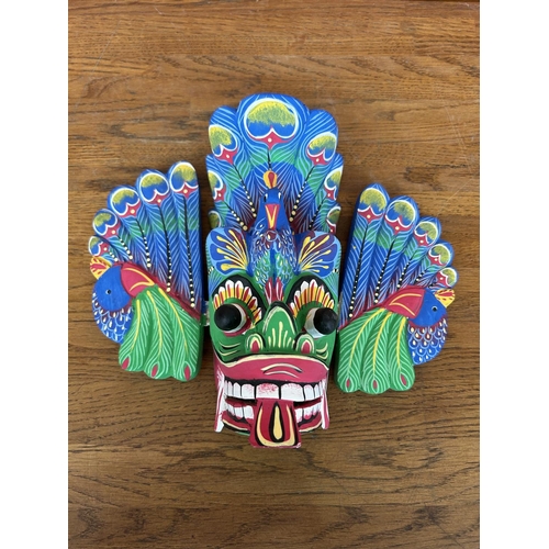 382 - Hand Painted Inca Wooden Mask Wall Ornament