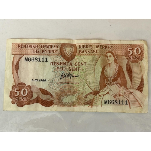 49 - Vintage Cyprus 1988 Fifty Cents Banknote