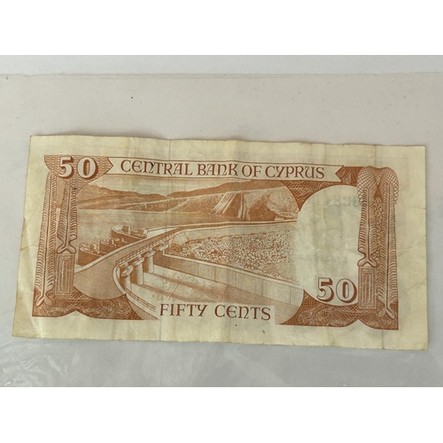 49 - Vintage Cyprus 1988 Fifty Cents Banknote