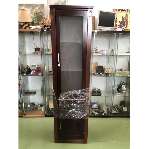 43 - Tall Wooden Vitrine with Glass Shelves (63 W. x 47/35 D. x 197cm H. - Unused))