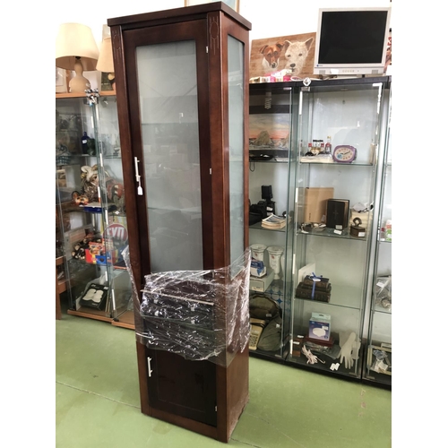 43 - Tall Wooden Vitrine with Glass Shelves (63 W. x 47/35 D. x 197cm H. - Unused))