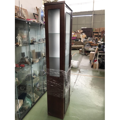 43 - Tall Wooden Vitrine with Glass Shelves (63 W. x 47/35 D. x 197cm H. - Unused))