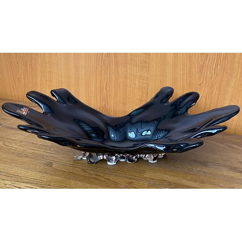 72 - Ideal Home Large Black Gloss Splash Glass Dish Center Piece/Fruit Bowl (45cm W.)