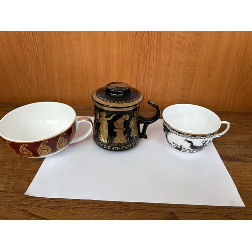 360 - Vintage Handmade Ceramic Tea Pot with 3 Assorted Decorative Cups