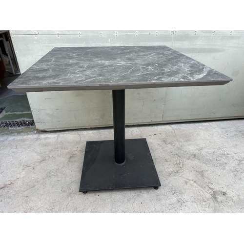 385 - Metal Marble Top Square Pedestal Table (80 W. x 80 D. x 77cm H.)