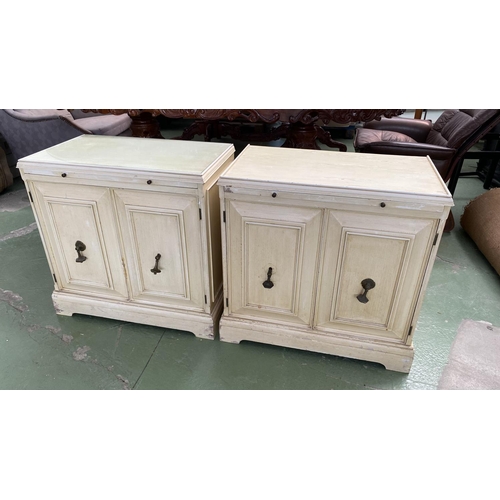 414 - Vintage Mid-Century Ivory Painted Slightly Distressed Spanish Style Bedside Cabinets/Night Stands/Si... 