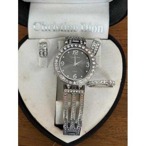 426 - Christine Dion Fashion Collection Ladies Watch, Earring and Ring in Box