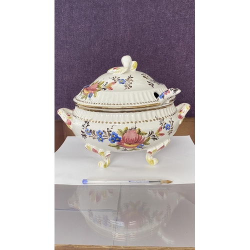 460 - Martan Marked 669/MO Footed Floral Soup Tureen with Spoon (Matching Previous Lot)