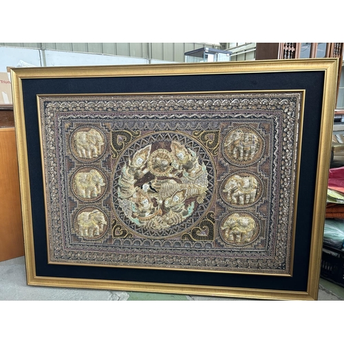 484 - Vintage Extra Large Burmese Kalaga Tapestry in Frame (121 x 161cm)