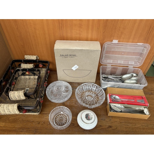 495 - Assorted Vintage and Later Cutlery, Crystal Bowls and Other