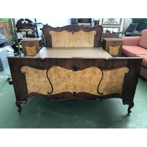 507 - A Three Piece Walnut Art Deco Two Tone Bedroom Suite 1940's, Comprising a Double bed and Two Side Ca... 