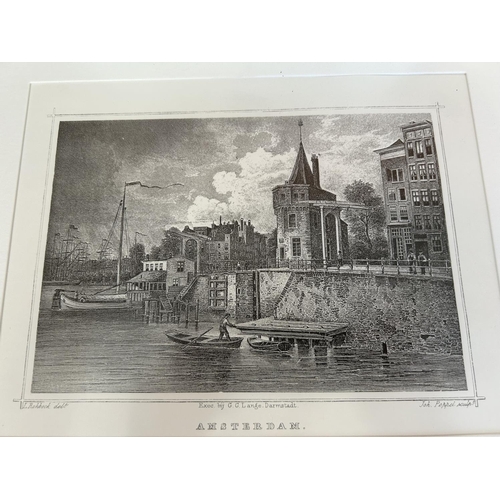 510 - x2 Amsterdam Holland Antique Gravures in Frame (37 x 30cm)