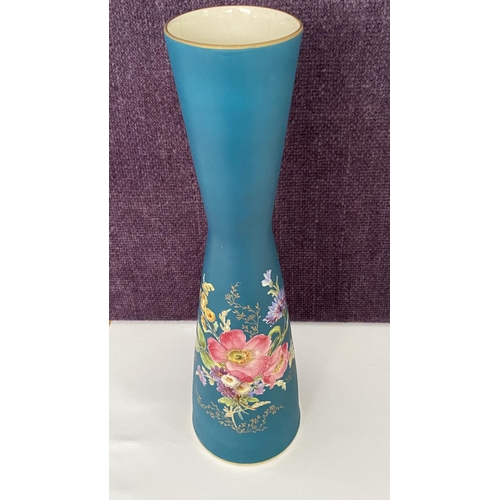 11 - Vintage 1930's Art Nouveau Bavarian Emerald Hand Painted 22k Gold Trimmed Bud Vase H. 32cm