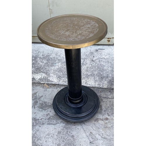 12 - Art Deco Circular Pedestal on Wooden Black Lacquered Base Side/Lamp Table (68cm H.)