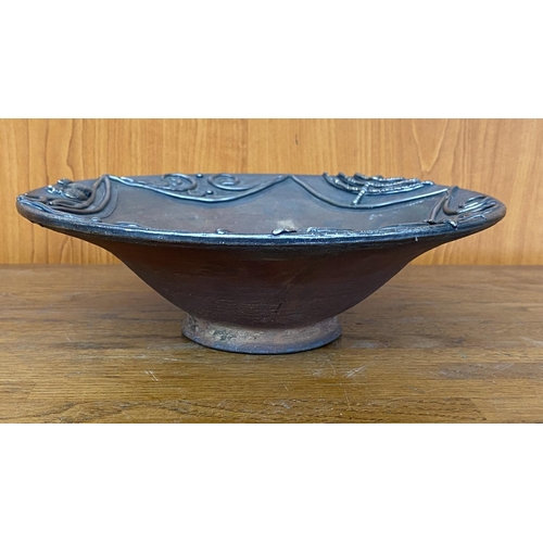 536 - Fine Art Clay Pottery Bowl with Silver 925 Details