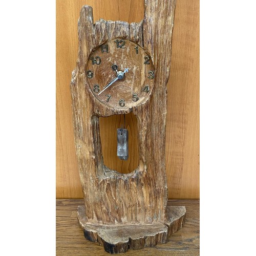 560 - Carved Wood Hand Made Table Clock - Working