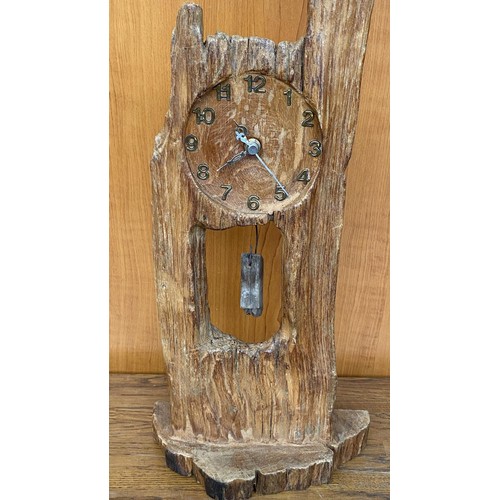 560 - Carved Wood Hand Made Table Clock - Working